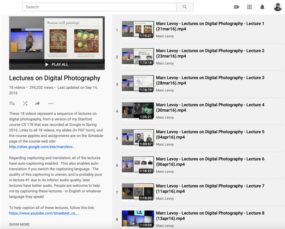 Playlist Fotografi Komputasional oleh Marc Levoy